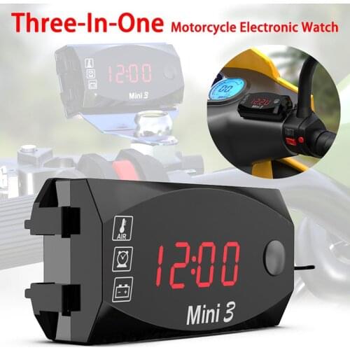 Mini 3 In 1 DC 12V LED Digital Display Voltmeter Voltmeter Clock Thermometer Indicator For Motorcycle Scooter IP67 Waterproof