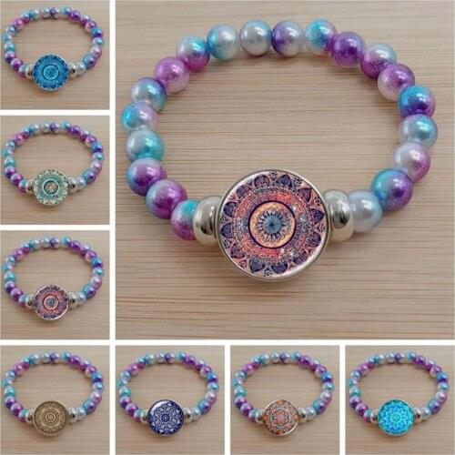 Fashion Glamour Girl Ethnic Style Series Buddhist Yoga Mandala Glass Gem Necklace Round Color Bead Bracelet Jewelry