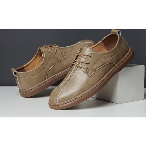 Mens Leather Shoes Fashion Soft Leather Fabric Breathable Oxford Shoes British Trend Casual Comfortable Low-Top Martin shoes