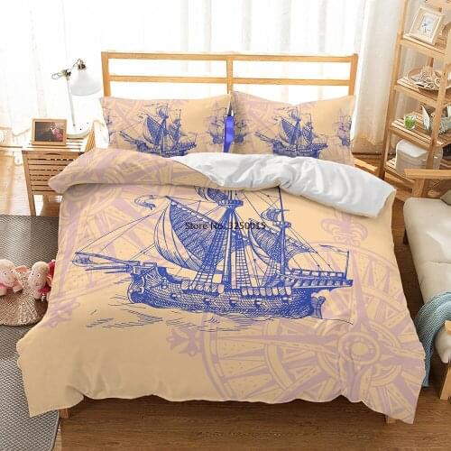 3D Vintage Style Hand Drawn Sketch Bedding Sailboat Compass Duvet Cover Teens Adults Bedroom Single Double Bed Sets Bedspread