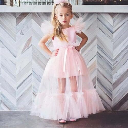 Pink Flower Girl Dresses With Removable Skirt Birthday Party Gown For Girls Graduation Detachable Kids Dresses