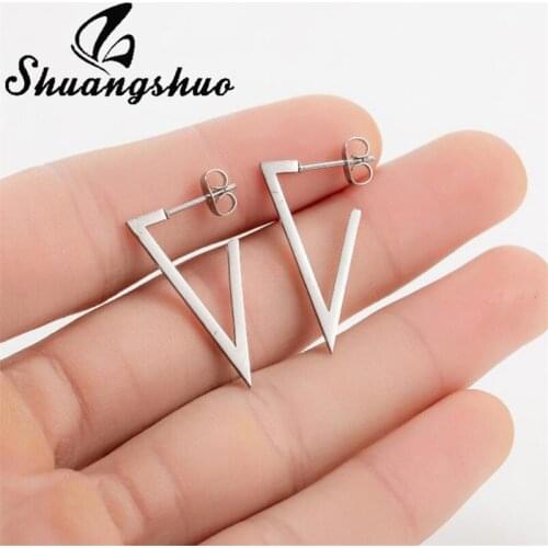 Shuangshuo Geometry Earrings Minimalist Stainless Steel Triangle Stud Earrings For Women New Fashion Korean Jewelry Party Gift