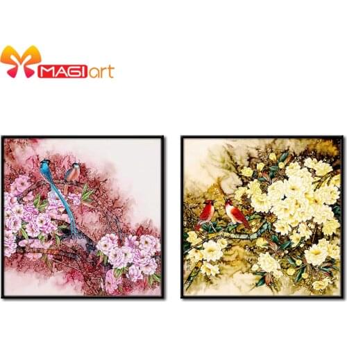 Cross stitch kits Embroidery needlework sets 11CT water soluble canvas patterns 14CT Chinese Style A pair of birds-NCMA057