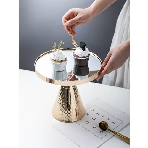 High feet Golden cake stand mirror tray wedding party party dessert display stand