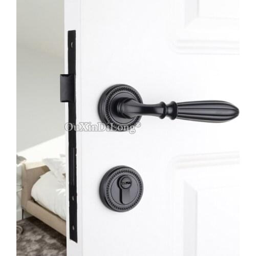 High Quality European Mute Mortise Door Lock Set Interior Solid Wooden Door Lock Living Room Bedroom Silent Door Lock Black