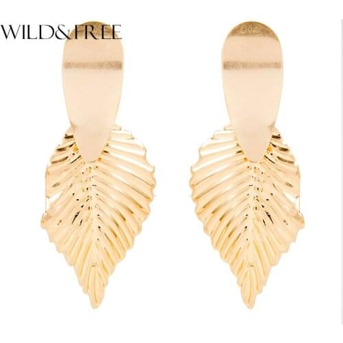 Wild&Free Fashion Gold Leaf Drop Earrings For Women Ladies Pendientes Party Jewelry Long Dangle Earring Christmas Gift Wholesale