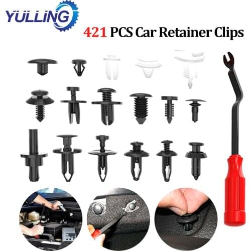 YULLING 421pcs Universal Car Body Push Pin Rivet Trim Panel Fastener Clip Moulding Assortment+Tool Fastener Clip Kit