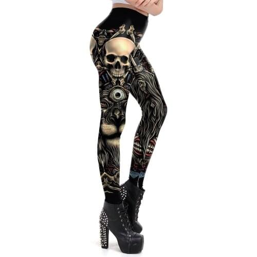 Skull Printed Women Leggings Legging Workout Fitness Pants Clothes Gothic Goth Girl Clothing Spandex Black Color