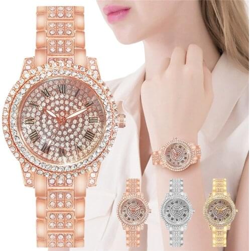 Women Full Diamond Fashion Watches Luxury Rose Gold Waterproof Bracelet Rhinestone Wrist Watches Relogio Feminino