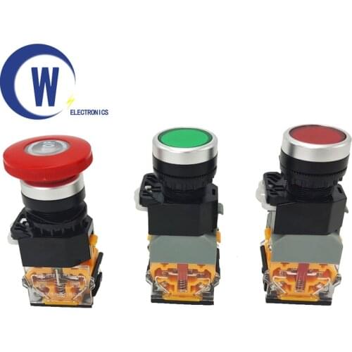 1 NO 1 NC DPST Self-locking Emergency Stop Button AC 440V 10A Auto Lock Switch Reset/Start Pause Red/Green Hat Mushroom