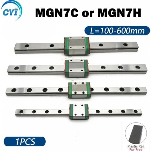 1PC 7mm Linear Guide MGN7 100 150 200 250 300 350 400 450 500 550 600mm+MGN7H or MGN7C block 3d printer CNC Long linear carriage