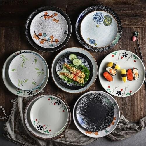 1pc Japanese Retro Ceramic Plate Dish Picnic Business Restaurant Kitchen Accessories Tableware Breakfast Sushi Cake Steak Dishes