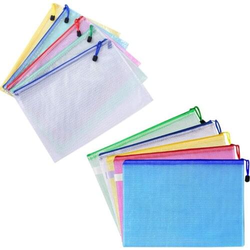 10pcs 5 Colors A4 Size Mesh Document File Bags Storage Pouch with Zipper for Offices Supplies Travel Accessories