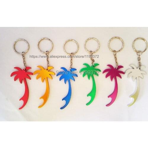 200pcs FREE Laser Logo Aluminum Alloy Palm Tree Key Chain Keychain Beer Can Bottle Opener Wine Tools Key Ring Free Shipping
