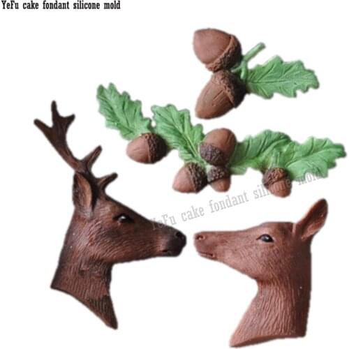 3D Christmas Elk Deer Acorn leaves Fondant Silicone Mold Soap Cake Baking Moulds Cake Decorating Tools F0813