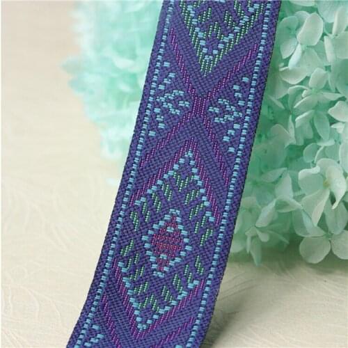 8M/lot Wide 3.3CM ethnic style blue diamond lattice pattern lace clothing diy accessories sewing decorative ribbon A1558