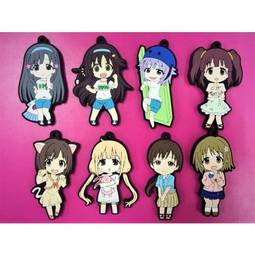 8pcs/lot Original Japanese anime figure The idolm ster cinderella rubber Silicone sweet smell mobile phone charms keychain strap