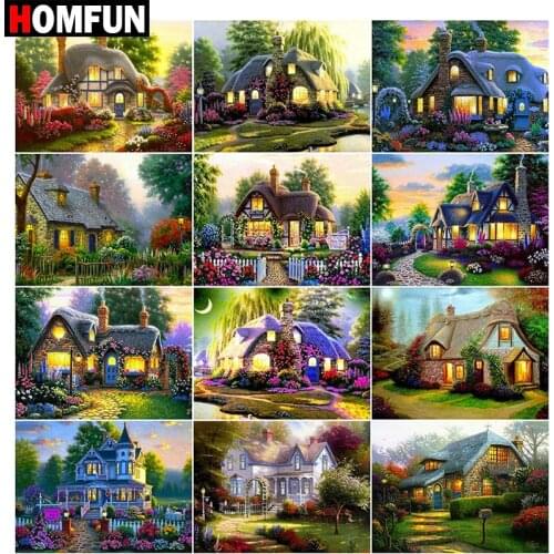 HOMFUN Full Square/Round Drill 5D DIY Diamond Painting "House landscape map" Embroidery Cross Stitch 5D Home Decor Gift