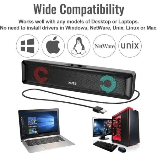 Wireless BT 7 Colorful Lights Computer Speaker Bar Stereo Subwoofer Bass Speaker Surround Sound Box for PC Theater TV Speaker