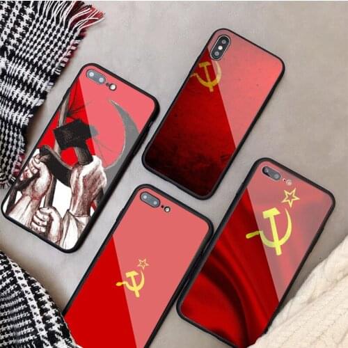 USSR Soviet Emblem Tempered Glass Phone Case For iphone 12 11 Pro Max 5 6 7 8 PLUS X XS XR XSMax Shell