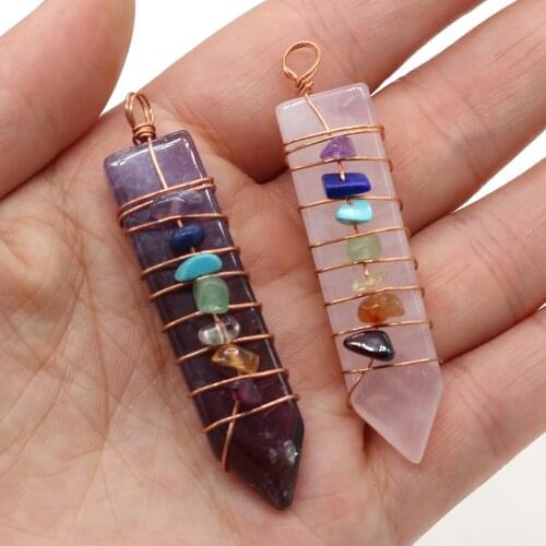 Natural Stone Pendant Winding Section Cylindrical Metal For Jewelry Making DIY Necklace Bracelet Earrings Accessory