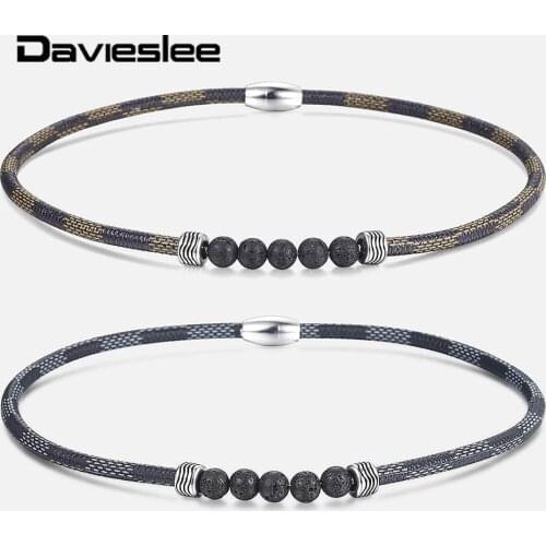 Davieslee 1.5mm Unisex Choker Necklace Leather Lava Rock Stone Chain Rope Adjustable Length For Mens Womens 2019 New DDNM19