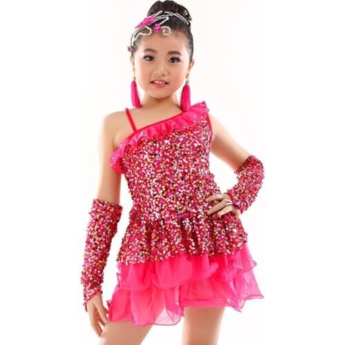 Children Dance Dress Latin Dresses Girls Sequins Fringe Ballroom Jazz Costume Kids 8-14 Years