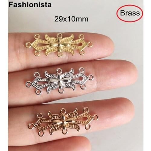10 pcs -Long Filigree Brass Connectors 29x10mm Gold/Silver/Raw Brass Bowknot Cross Jewelry Connectors For Handmade Crafts 3