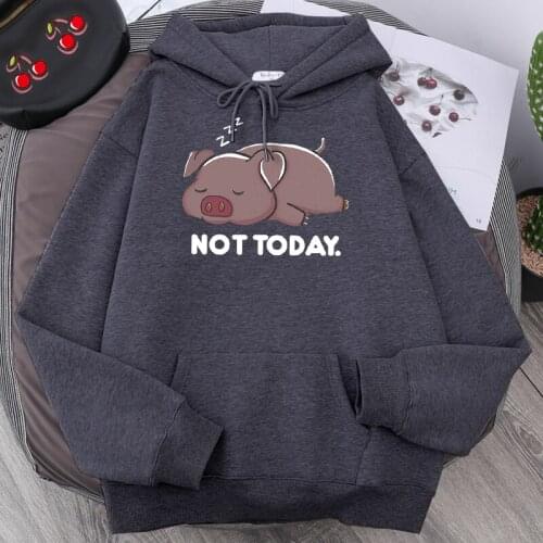 Cartoon pig not today Printed Hoodies Sweatshirts Fashion Warm Hoodie Male Hip Hop Casual Tracksuit Autumn Fleece Streetwear