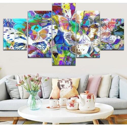 Canvas Painting 5 Piece Art Colorful Group Of Butterflies Abstract Art Landscape Canvas Wall Art Home Decor For Living Room