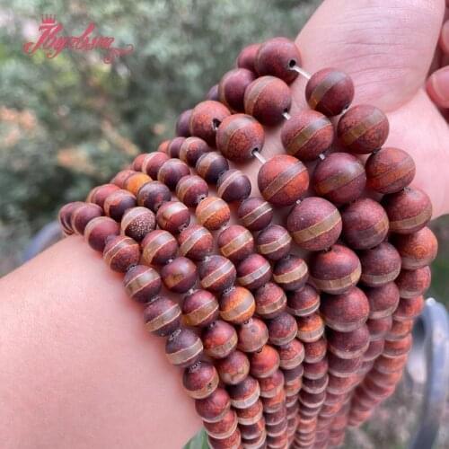 Natural Coffee Dzi Tibet Agates Frost Stripe Banded Round Accessorries Stone Beads for DIY Jewelry Making Necklace Bracelet 15 "
