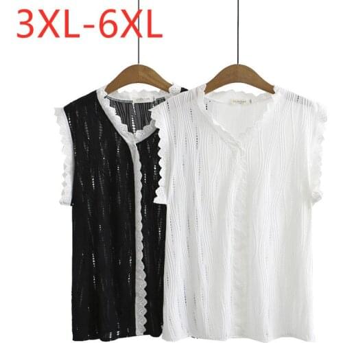 New 2021 Ladies Summer Plus Size Tank Tops For Women Large Sleeveless Loose White Hollow Out Lace Vest Tops 3XL 4XL 5XL 6XL