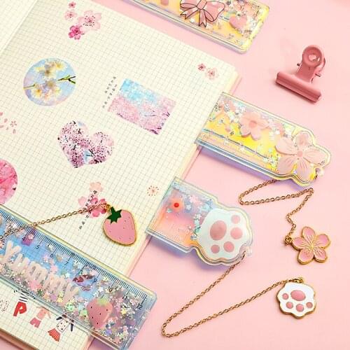 Cute Cartoon Ruler Scale Plastic Bookmark Drawing Straight Ruler Measuring School Office Supplies High Quality Student Kid