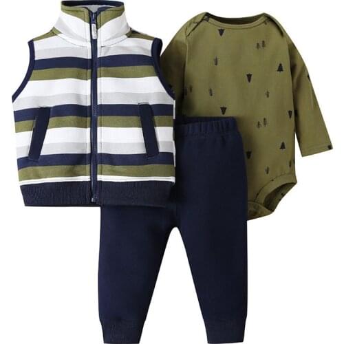 Fashion Baby Boys Clothes Set Newborn Long Bodysuit +Pants+Coat Infant Clothing Summer Outfit Cute