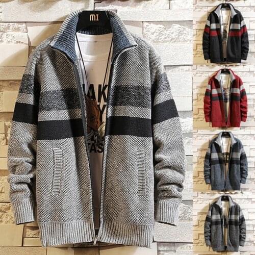Plush and thickened fashionable mens cardigan fit one-piece sweater knitwear warm jacket coat 18 colors