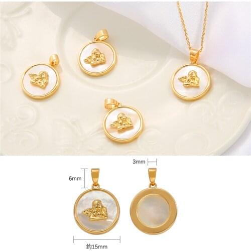 Fashion 18K Gold Plated Brass Copper Cupid Angel Charm Pendant With Natural Shell For Necklace DIY Jewelry Making