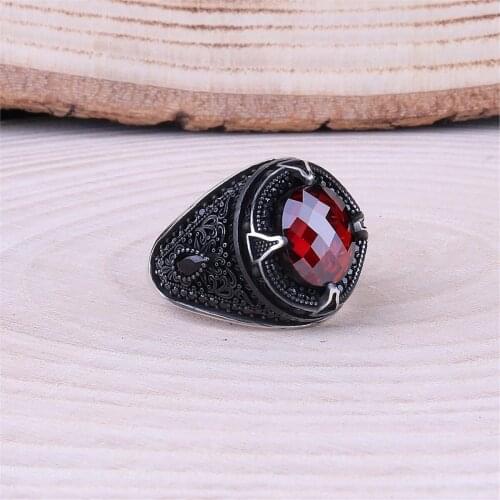 Red Zircon Cubic Zirconia Micro Stone Inlaid 925 Sterling 925 K Silver Men 'S Ring