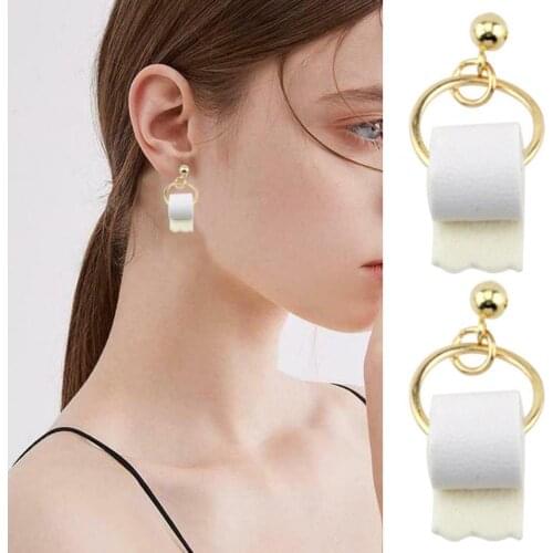 2021 Newest Fashion Unique funny Earrings Delicate Roll Toilet Shape Faux Leather Women Ear Rings Dangle for Daily Life