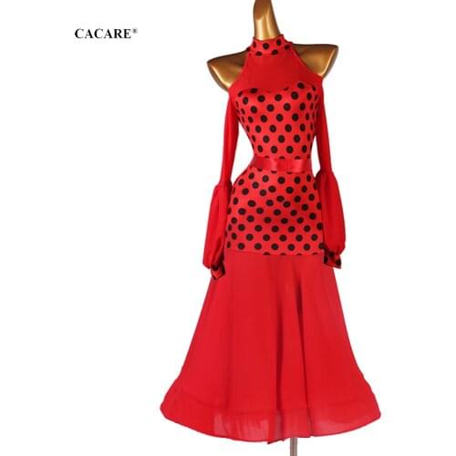 CACARE Ballroom Dance Competition Dresses Waltz Dress Standard Dance Dresses D0918 with Waist Belt Backless Big Hem