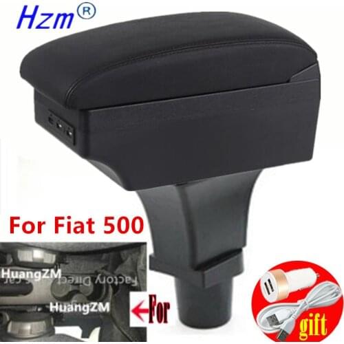 For Fiat 500 Armrest box Interior Center Console Storage Box Arm Rest Car-Styling Decoration Accessories Parts with USB LED ligh