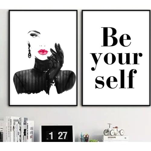 Poster Nordic Fashion Girl Inspirational Quotes Wall Art Canvas Painting Wall Pictures For Living Room Pop Art Print Salon Decor