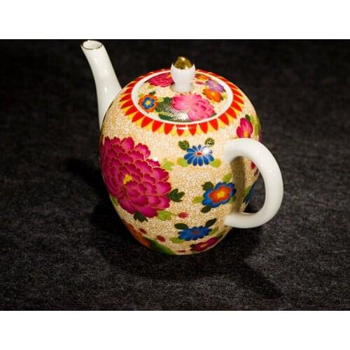 Christmas small teapot Kungfu teapot Enamel porcelain enamel ribbon filter hole small capacity household porcelain