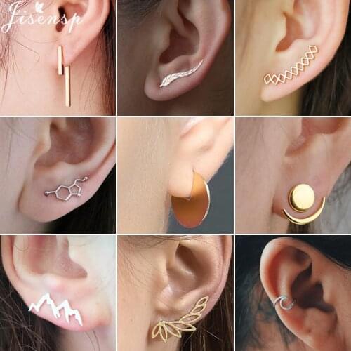 Fashion Bohemian Vintage Earings Jewelry Leaf Ear Crawlers Geometric Round Stud Earrings for Women Simple Wave Ear Climber Girls