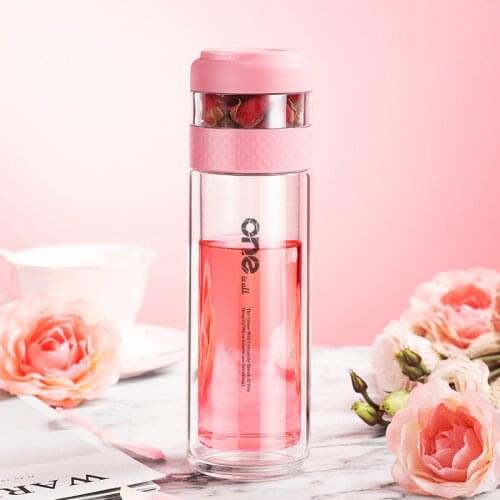 Double Wall Glass Water Bottle with Tea Filter Strainer Portable Travel Scented Tea Infuser Bottles Drinkware for Office Teapot