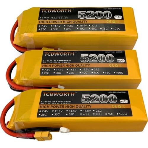 TCBWORTH 2S 3S 4S 5S 6S 5200mAh 75C RC Toys LiPo Battery 7.4V 11.1V 14.8V 22.2V For RC Airplane Helicopter Quadrotor Car Boat
