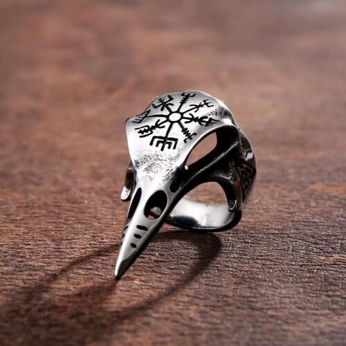 Vintage Viking Crow Skull Ring For Men And Women Fashion Stainless Steel Norse Viking Ring Nordic Totem Amulet Jewelry Size 7-14