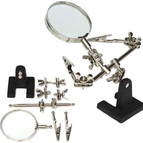 Helping Third Hand Soldering Iron Stand Clamp Welding Magnifying Glass led 2 Alligator Clips for Electronic Appliance
