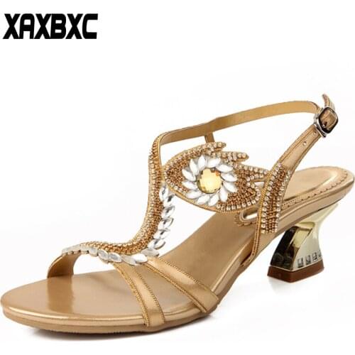 XAXBXC 2018 New Summer Eyes Rhinestone Gladiator Crystal High Heels Sandals Women Bridesmaid Sandalias Wedding Party Shoes Plus