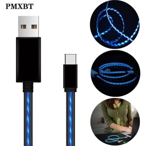 LED Glow Flowing Data USB Charger Type C/Micro USB Lighting Charging Cable for Xiaomi 8 Samsung Galaxy A50 A70 Charge USBC Cord