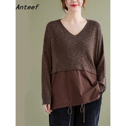 Anteef korean fashion long sleeve oversized knitted tops causal loose spring autumn pullover sweater clothes women sweaters 2021